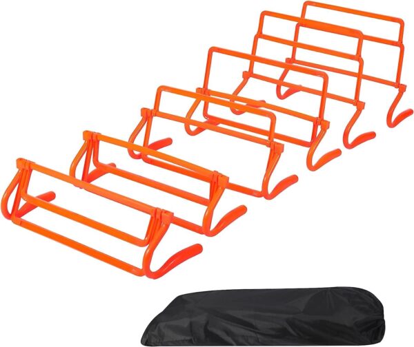 REDCAMP 6-pack agility hurdles, 4 height adjustable speed training hurdles, portable speed training equipment with carrying case, orange