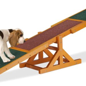 Relaxdays Colourful Wooden Pet Seesaw for Big and Small Dogs, Equipment for Agility and Obedience Training, 54 x 180 x 30 cm, Brown