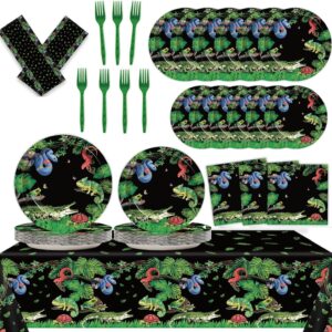 Reptile Lizard Snake Birthday Party Supplies Tableware Kit for 24 Guests Camping Wildlife Snakes Party Plates Napkins Decorations and Favors with Wilderness Jungle Alligator Turtle Tablecloth