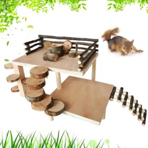 RoseFlower Wooden Hamster Playground Platform, Hamster Climbing Toy, Natural Living Climb System, Small Animals Activity Set with Ladder Food Bowl Ramp Bridge for Mouse Gerbil Rat Chinchilla