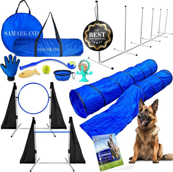 SAMARKAND - Dog Agility Course Backyard Set Including Dog Tunnel Bags for Agility Dog Jumps and All Toys - Professional Dog Agility Equipment Range - Dog Training Course Equipment Collection