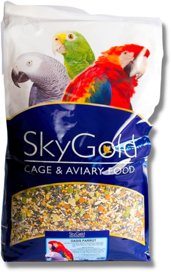 SkyGold Oasis Parrot Seed 12.5kg - Parrot Seed Mix for African Greys, Parakeets, Cockatiels, Balanced & Healthy Cage & Aviary Bird Food with Sunflower Seeds