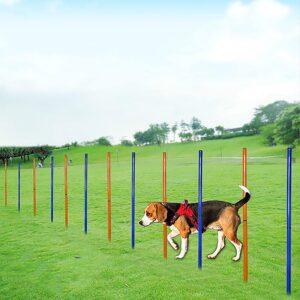 TEHONGMAI Dog Agility Weave Poles, Pet Agility Training Equipment for Dog Obstacle Course Outdoor - 12PCS Dog Weave Poles Set