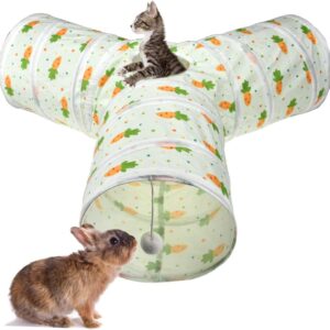 Vehomy Cat Tunnel Bunny Rabbit Kitten 3 Way Collapsible Tunnel with Cute Carrot Patterns Small Pet Hideout Activity Tunnel Tube Toy for Rabbit Cat Bunny Kitten Dwarf Guinea Pig Y Shape