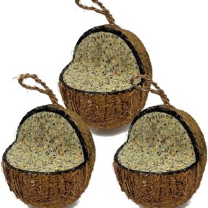 XL Seed & Nut Suet Coconut Feeder, Wild Bird Food, Butter for Birds, Hanging Feeder, Suet for Birds (3 Pack)