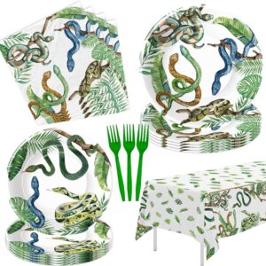 Xenorik Reptile Snake Plates And Napkins Party Decorations - Snake Birthday Party Supplies, Paper Plate, Napkin, Fork, Tablecloth, Jungle Swamp Camping Wilderness Snake Party Tableware | Serve 24