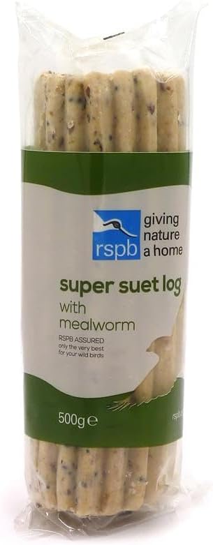 lavera Suet Logs for Wild Birds - with Mealworms for Extra Taste and Nutrition, High in Energy and Protein, Ridged for Better Grip, Great for Suet Feeders and Bird Tables (8 x 500g) - RSPB