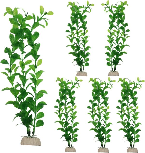 RJMBMUP Fish Tank Decorations，Long Artificial Plastic Plants Aquarium Ornaments Green Color Accessories Set for Tropical Goldfish 6 Pack