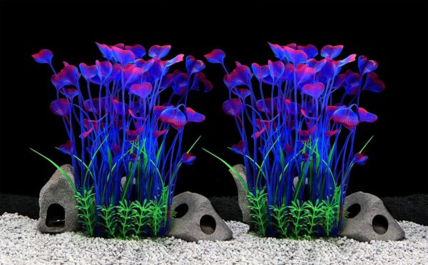 Large Aquarium Plants Artificial Plastic Fish Tank Plants Decoration Ornament Safe for All Fish 40cm x 10cm - 2 Pack Blue