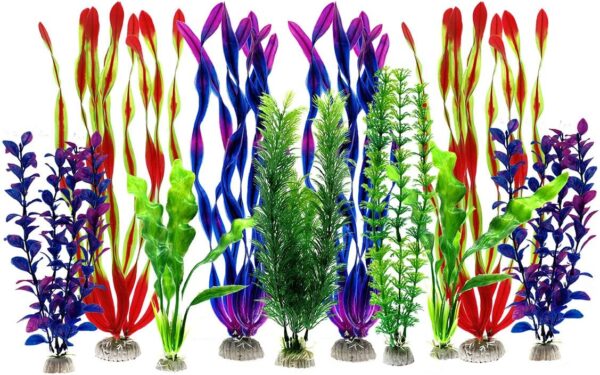 Artificial Aquatic Plants - Large Aquarium Plants Plastic Fish Tank Decorations - Vivid Simulation Plant Creature Aquarium Landscape - Home Decor Plastic Assorted Color - 10Pcs