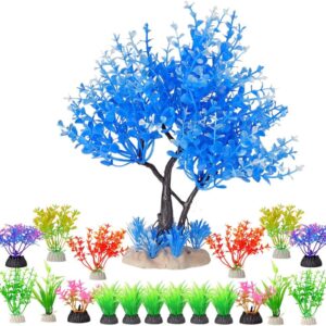 BEGONDIS 20Pcs Artificial Aquarium Plants Blue Tree Set, Artificial Plastic Plants Fake Aquatic Plants Artificial Fish Tank Plants for Aquarium Decorations…