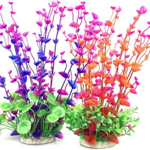 BEGONDIS 2 Pcs Artificial Water Plants, Fish Tank Aquarium Decorations, Made of Soft Plastic, Good for All Fish & Pets (Set 1)