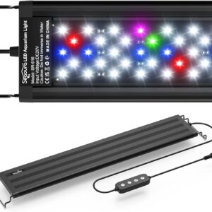 SEAOURA Led Aquarium Light for Plants-Full Spectrum Fish Tank Light with Timer Auto On/Off, Adjustable Brightness, White Blue Red Green Pink LEDs with Extendable Brackets for Freshwater (46-60cm)