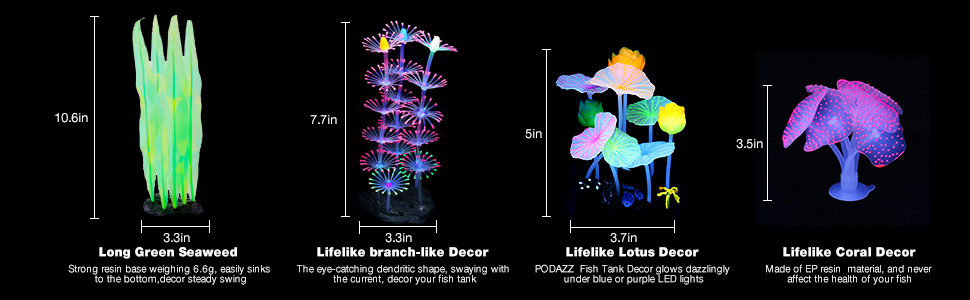 4 Pack Glow Aquarium Decorations