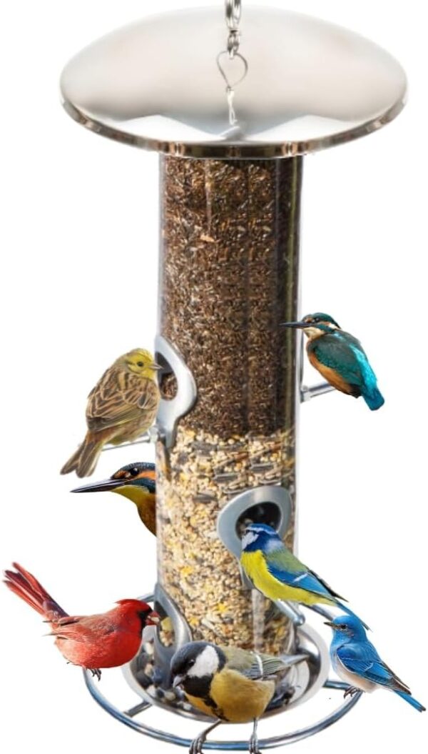 PROVIDE Large Stainless Steel bird feeder, Easy Clean Bird Seed Feeder, bird feeders for small birds, Easy Open wild Bird Feeders. Hanging Bird Feeder for seeds, bird feeders for Wild bird