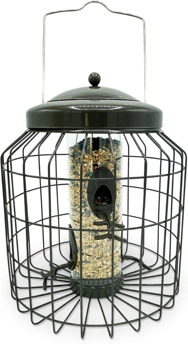 Large Heavy Duty Squirrel Proof Bird Feeder for Wild Seed Feed Mix Outdoor Garden use - Mocha Brown - with Strong Galvanised Metal Cage to Deter Squirrels & Large Birds