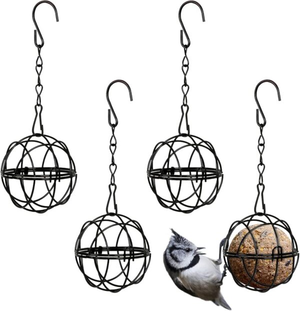 SUNYOK 4 Pcs Fat Ball Feeders Hanging Bird Feeder Metal Fat Ball Bird Holder with 4 S-shaped hooks for Outdoor Garden Wildlife Birds Finch Sparrow Robin