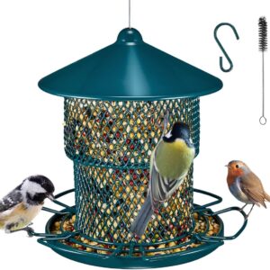 Metal Bird Feeder Bird Seed Feeders Hanging Squirrel Proof for Small Birds Eco-Friendly Anti-Rust for Garden and Outdoors Attracting Wild Birds