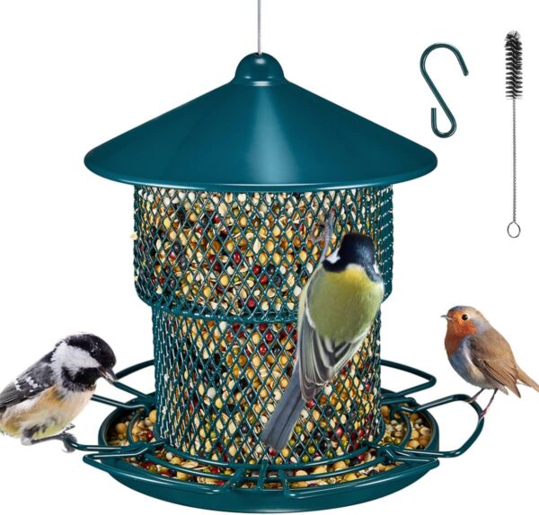 Metal Bird Feeder Bird Seed Feeders Hanging Squirrel Proof for Small Birds Eco-Friendly Anti-Rust for Garden and Outdoors Attracting Wild Birds