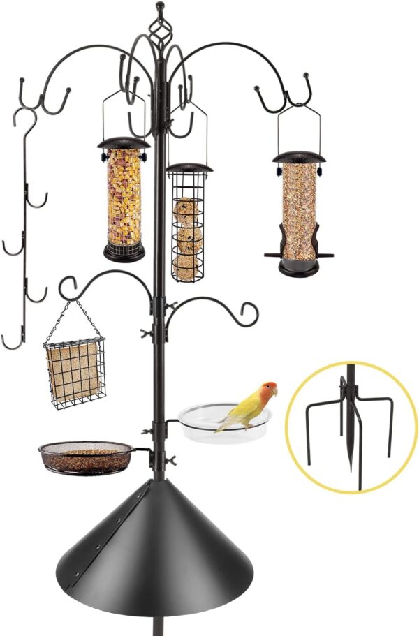 Deluxe Bird Feeding Station Kit Bird Feeder Pole Hanging Kit Multi Bird Feeders with Squirrel Baffle and Metal Suet Feeder Bird Bath Mesh Tray for Attracting Wild Birds and Planter Hanger