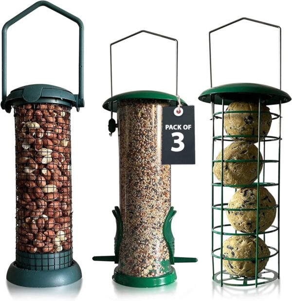 Home-Ed Hanging Bird Feeders for Small Birds Pack of 3 - Wild Bird Seed Feeder - Multiple Size Feeders, Premium Quality & Sleek Design - Bird Feeder Station