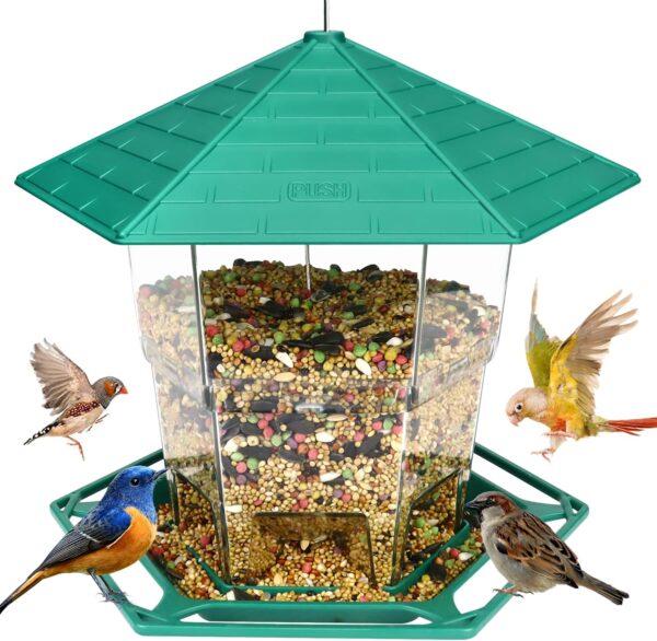 Bird Feeder for Outdoors, Bird Feeders Outside Hanging, Adjustable Feeder with Sturdy Wire and Roof, Wild Bird Seed Feeder Plastic Bird Feeder for Garden, Backyard, Terrace