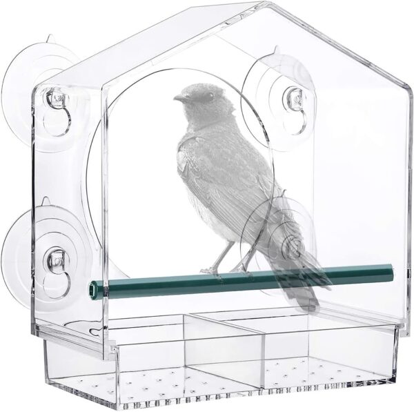 Strong Suction Window Bird Feeder House, Large Capacity Window Bird Feeder with Removable Seed Tray and Drainage Holes for Bird Feeding Dunnock Blue Tit Robin Small Wild Birds, 21cmX20cmX10cm