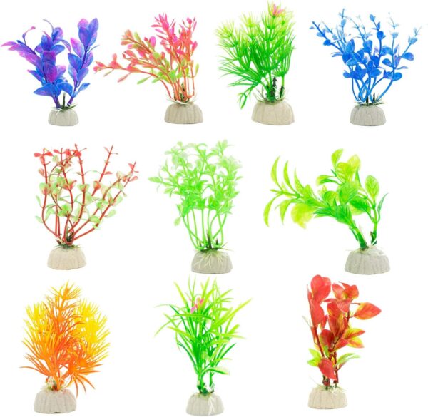 DIGIFLEX 10PC Aquarium Fish Tank Plants - Artificial Aquarium Ornaments - Assorted Sizes, Colours & Shapes