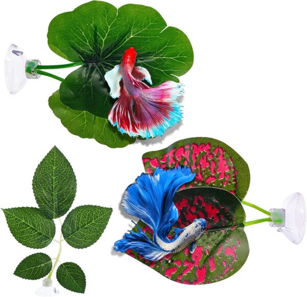 Fish Tank Plants, Betta Bed Leaf Hammock Aquarium Plants Lightweight Resting Spot for Betta Fish Spawning Leaf Simulation Leaves With Suction Cup Fish Tank Decorations Accessories (3PCS)