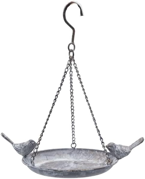 Garden Mile Vintage Metal Hanging Chain Bird Feeder for Wild Birds | Rustic Antique Distressed Metal Bird Bath Table with Hanging Hook | Hanging Garden Decorations (Antique Tray Feeder)