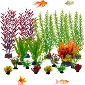 Omevett 18Pcs Aquarium Plants Artificial Tropical Fish Tank Plants Plastic Aquarium Plants Fish Tank Decor, Landscape Safe for All Fish, Small to Large, for Household and Office Aquarium Simulation