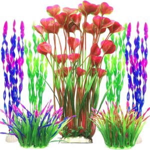 QIODAZOO Fish Tank Plants Artificial, 7 PCS Fish Artificial Aquatic Plants in Plastic Large Aquarium Decorations, Aquarium Vivid Plants Ornaments Colorful