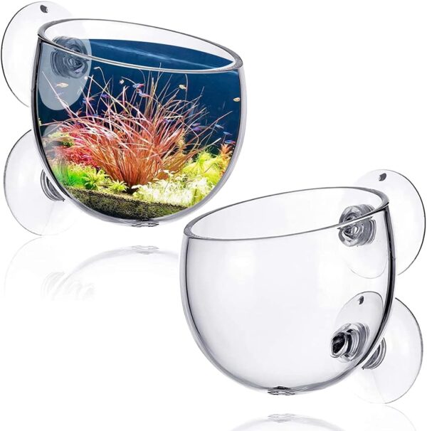 QUUPY 2 Pcs Glass Plant Cups,Aquarium Aquatic Planter,with 2 Suction,for Fish Tank Aquarium Decor