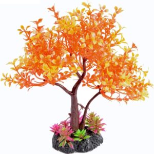 Saim Artificial Orange Yellow Tree Plastic Plant Decor for Aquarium Fish Tank Bonsai Ornament 8.6" Height