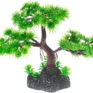 Saim Fish Tank Decoration, Fish Tank Ornament Aquarium Ornaments Artificial Pine Tree Plastic Plant Decor for Aquarium Fish Tank Ornament Green 7" Height