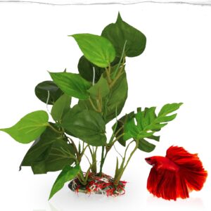 SunGrow Plastic Leaf Plant for Freshwater or Marine Tanks, 10 Inches Tall, Ultra-Realistic Fake Plant, Blunt Leaf Edges Protect Fish Fins, Hiding Spot for Fish, Reptiles, Amphibians