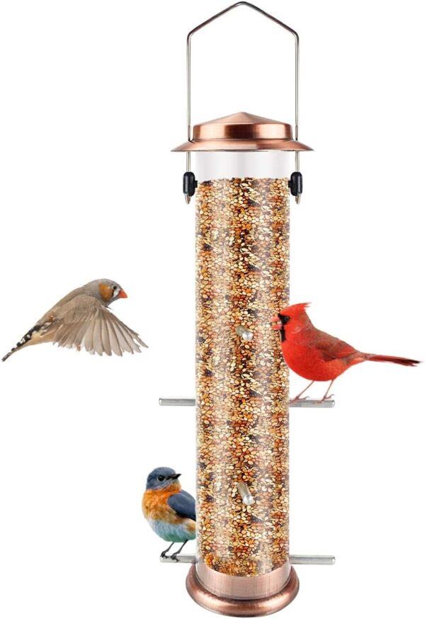 Urban Deco Niger Seed Bird Feeder for Finch Hanging Goldfinch Feeder Thistle Seed Feeder Metal Tube Feeder for Garden Outdoor Copper