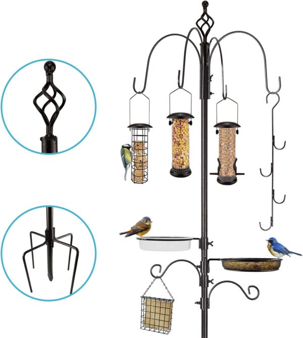 Urban Deco Wild Bird Feeding Station Kit Heavy duty Bird Feeder Pole Hanging Kit Hanger Multi Feeder Hanging with Metal Suet Feeder Bird Bath for Attracting Wild Birds