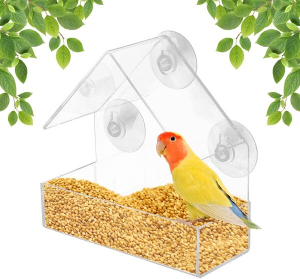 WUBAYI Window Bird Feeder,Acrylic Clear Bird Feeder Bird Feeder Window with 4 Suction Cups House Shape Design Bird Window Feeder Bird Feeders for Garden Outdoor Backyard Little Birds