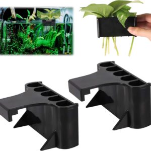 XIHIRCD 2pcs Aquarium Plant Holder, 5 Holes Aquarium Planter Box Plastic Aquatic Plant Cup Holder Hanging Aquarium Plant Basket Rack Stand Hanger Accessory for Fish Tank Decorations