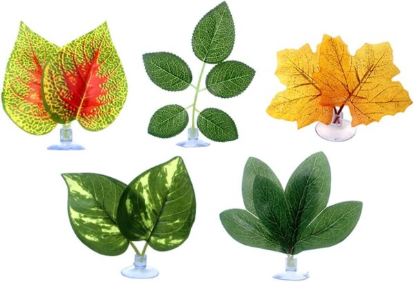 ZONADAH 5 Pcs Plastic Artificial Plant Leaf with Suction Cup Fish Tank Betta Hammock Bed Leaf Fish Tank Leaves Decorations Ornaments for Betta Aquarium Fish Tank