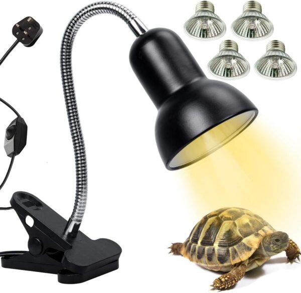 IuulFex Tortoise Heat Lamp Turtle Basking Light for Reptiles with 25W 50W 75W E27 UVA UVB Heat Spotlight Holder Clamp Lamp Fixture with 360° Rotating Neck for Lizards Turtle Snakes Aquarium Warm White