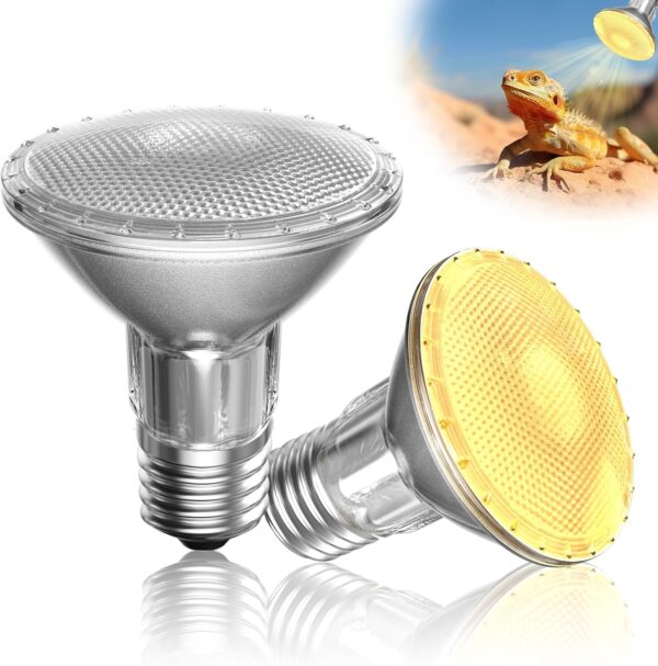 TobeBright 50W Reptile Heat Lamp Bulb,E27 Dimmable Basking Bulb,PAR20 Heat Bulb for Reptiles,2700K Warm White Tortoise Heat Bulb for Lizards Snakes Bearded Dragon Aquarium-2Pack