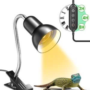 GlowUp Heat Lamp for Tortoise, Reptile Heat Spotlight with Timer, Dimmable Reptile Heat Lamp with Clip, E27 Tortoise Heat Lamp with BS Plug,Vivarium Heat Lamp for Torise, AC220-240V(Without Bulb)