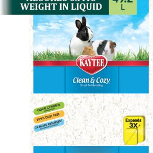 Kaytee Clean & Cozy Super Absorbent Paper Bedding for Cages, Hamster, Gerbil, Mice, Rabbit, Guinea Pig, 49.2 Litre, White