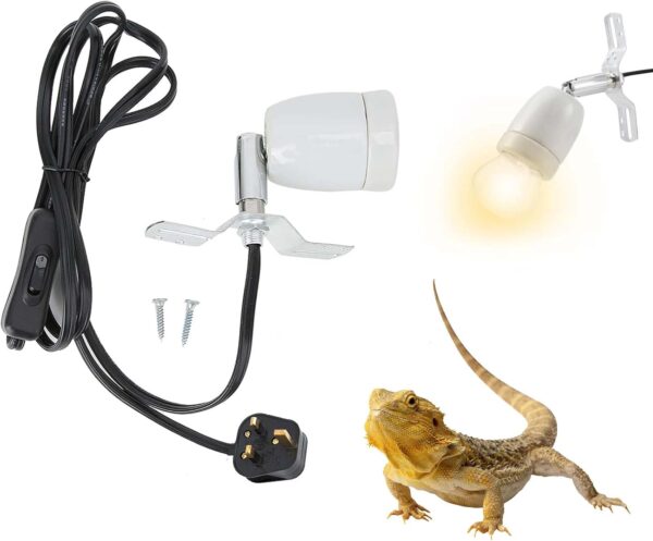 Tortoise-Spotlight-Terrarium Tortoise Heat Lamp Holder - E27 Base Ceramic Heat Bulb Holder, Rotatable Reptile Light Holder, Heat Spotlight Reptile Light Aquarium Basking Light Holder, No Heat Bulb