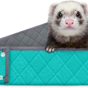 Paw Inspired Critter Box Washable Cage Liner, Reversible Fleece Bedding with Raised Sides for Ferrets, Guinea Pigs, Rats, Chinchillas & Other Small Animals (Critter Nation/Ferret Nation, Gray/Green)