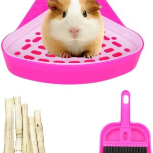 Triangle Potty Trainer Corner Bunny Toilet Guinea Pig Litter Bedding Plastic Box Pet Pan for Rabbit Chinchilla Hamster Ferret Small Animal(Pink)