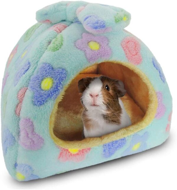 HOMEYA Small Animal Pet Bed, Sleeping House Habitat Nest for Guinea Pig Hamster Hedgehog Rat Chinchilla Hideout Bedding Snuggle Sack Cuddle Cup Cage Accessories with Removable Washable Mat (Blue)