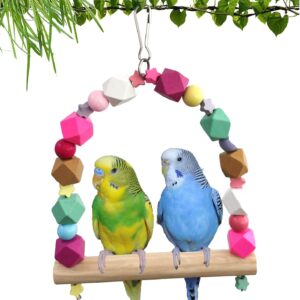 TeTupGa Wooden Bird Swing Perch Toys, Parrot Swing Hanging Standing Toy Playground Play Gym Bird Cage Toy for Parrots Parakeets Cockatiels Conure Budgies Small-Medium Birds